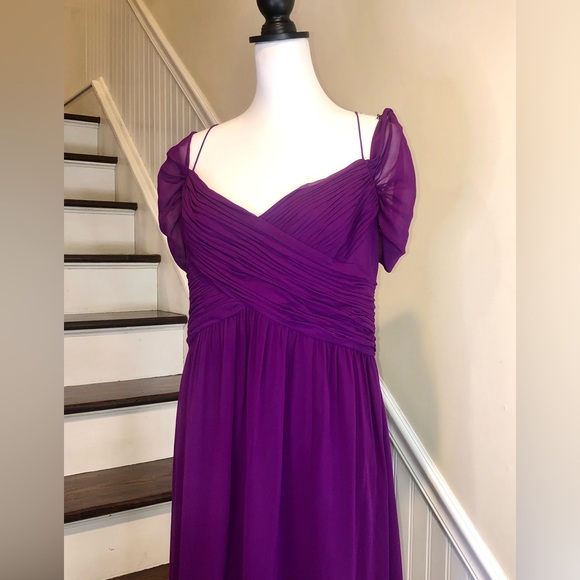 RALPH LAUREN Violet Maxi Dress w Criss Cross Draping Sheer Sleeves & Straps NWT - Picture 2 of 12
